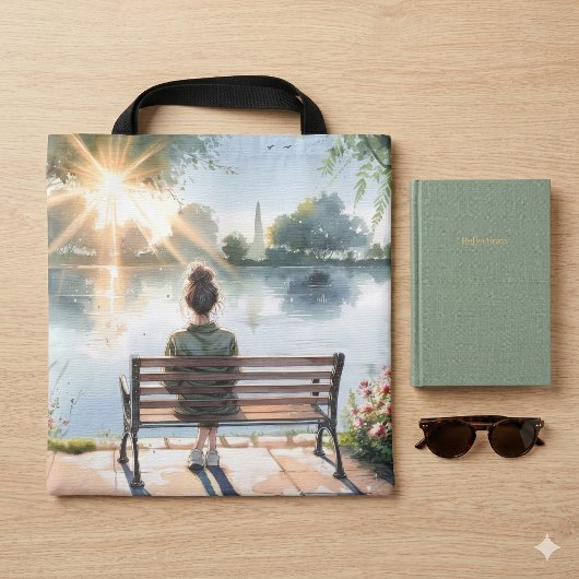 Tote Bag Scène de lac aux reflets du coucher de soleil