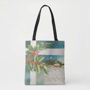 Tote Bag Scène de Noël Hiver de neige blanche