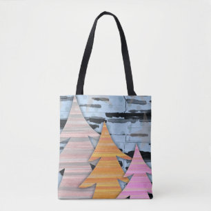 Tote Bag Scène de paysage hivernal avec arbres rayés 