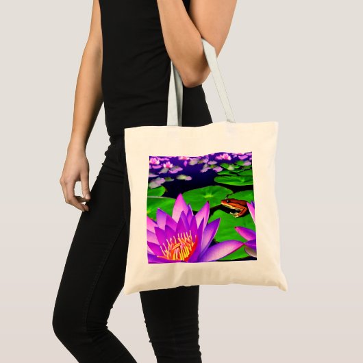 Tote Bag Scène d'étang avec Lily d'eau, Lily Pads, et une g (Devant (produit))