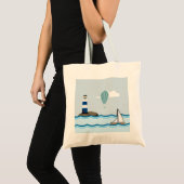 Tote Bag Scene nautical with Lighthouse and Sailboat (Devant (produit))