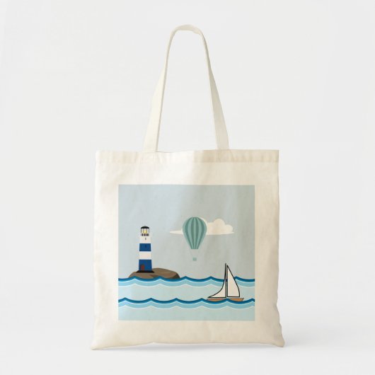 Tote Bag Scene nautical with Lighthouse and Sailboat (Devant)