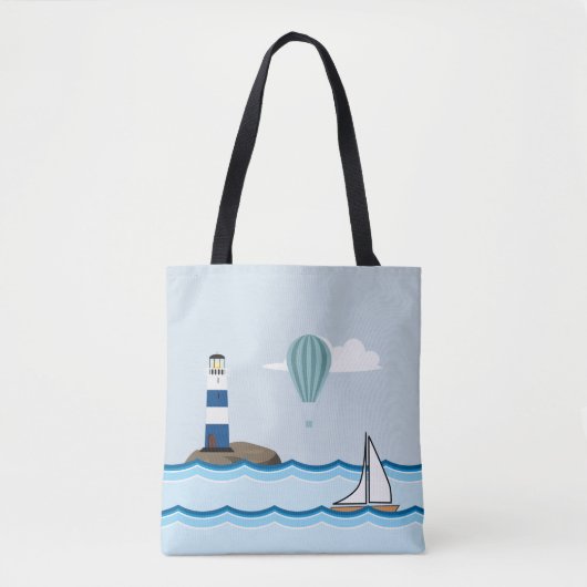 Tote Bag Scène nautique avec le phare et le voilier (Devant)