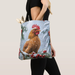 Tote Bag Scène Neige Avec Poulet