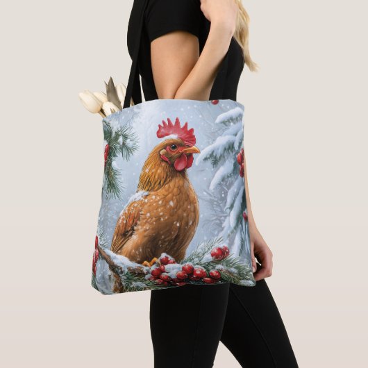 Tote Bag Scène Neige Avec Poulet (De près)