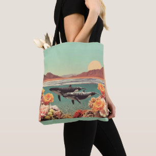 Tote Bag Scène océanique surréaliste avec baleines et corai