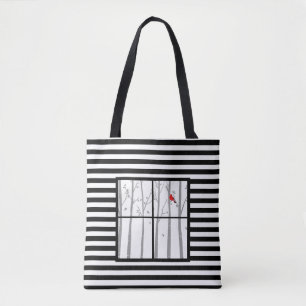 Tote Bag Scène rayée Fourre-tout de fenêtre d'hiver