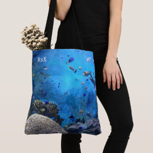 Tote Bag Scène sous-marine fausse abstraite Monogramme