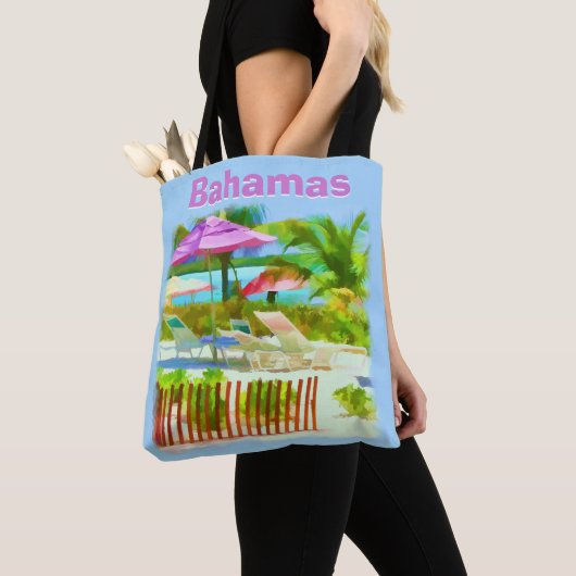 Tote Bag Scène Tropical Caribbean Island Beach - Painterly (De près)