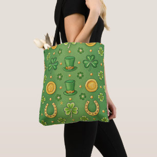 TOTE BAG SCÈNES THÉMATIQUES IRLANDAISES CELTIQUES VERT ET O