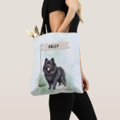 Tote Bag Schipperke Watercolor Personalized Dog (De près)