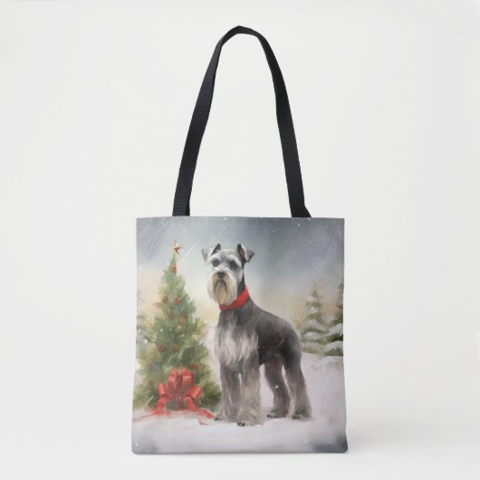 Tote Bag Schnauzer Chien à Noël de neige (Devant)