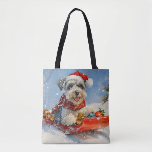 Tote Bag Schnauzer Chien en Luge Laissez Tomber la Neige No