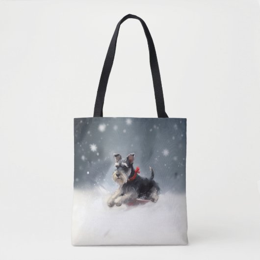 Tote Bag Schnauzer miniature neige de Noël hiver (Devant)