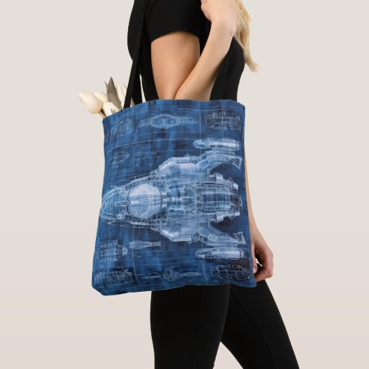 Tote Bag Sci-Fi Blueprint Space Ship (De près)