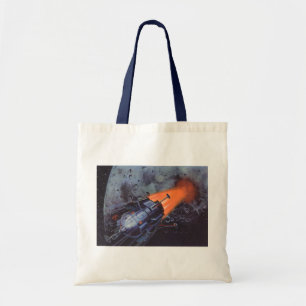 Tote Bag Science-fiction vintage, fusée lunaire décollant