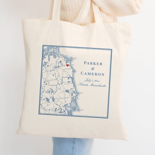 Tote Bag Scituate Massachusetts Carte Élégant Mariage Bienv