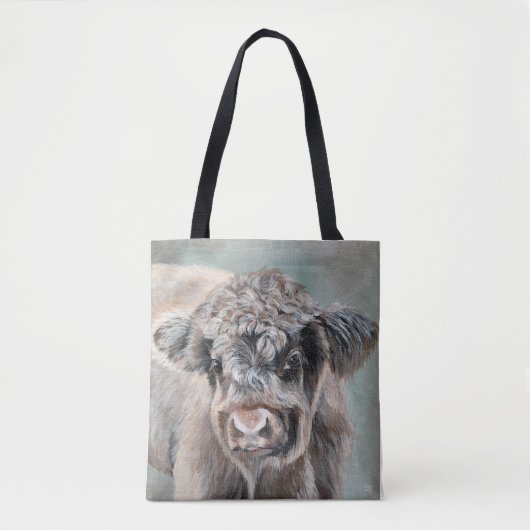 Tote Bag Scottish Highland Cow on Green (Devant)