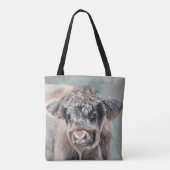 Tote Bag Scottish Highland Cow on Green (Dos)