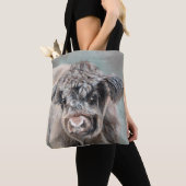 Tote Bag Scottish Highland Cow on Green (De près)