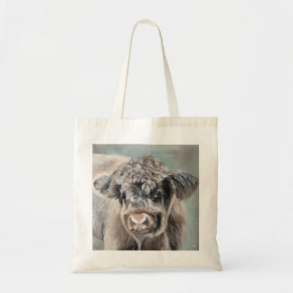 Tote Bag Scottish Highland Cow on Green