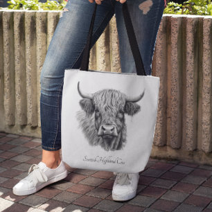 Tote Bag Scottish Highland Cow Sketch personnalisable