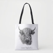Tote Bag Scottish Highland Cow Sketch personnalisable (Devant)
