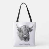 Tote Bag Scottish Highland Cow Sketch personnalisable (Dos)