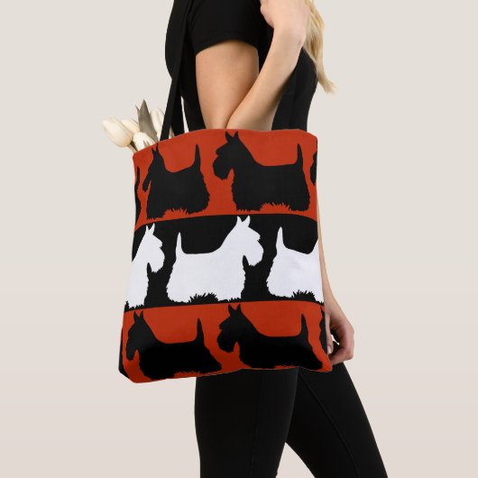 Tote Bag Scottish Terrier noir/rouge/blanc, Highland dog To (De près)