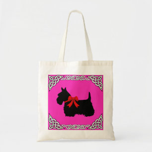 Tote Bag Scottish Terrier noir, white cletic braid, bow