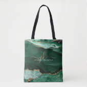 Tote Bag Script Agate Vert Monogramme Parties scintillant O (Devant)