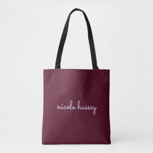 Tote Bag Script Bourgogne   Monogramme moderne élégant