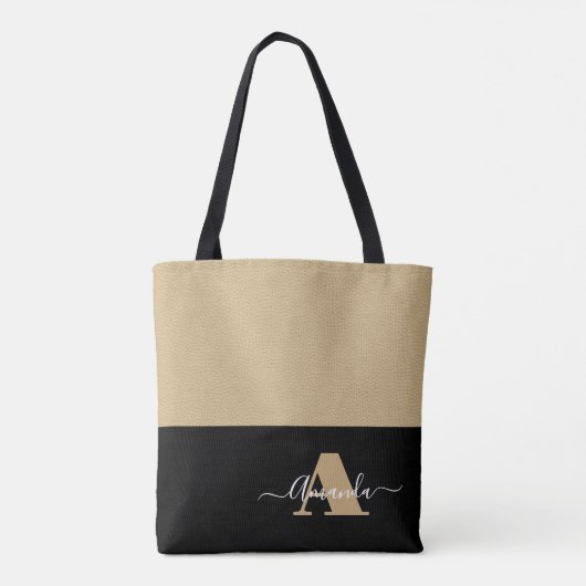 Tote Bag Script Brown noir minimal Monogramme (Dos)