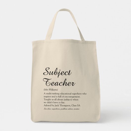 Tote Bag Script d'appréciation de définition d'enseignant a (Dos)