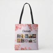 Tote Bag Script de collage photo de mère florale Meilleure (Devant)