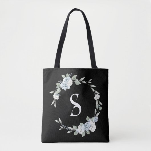 Tote Bag Script de couronne bleu foncé Monogramme initial N (Devant)