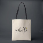 Tote Bag Script de demoiselle d'honneur personnalisé<br><div class="desc">Un sac en crème moderne chic avec un nom en script noir et un cœur doré qui est parfait pour une demande de demoiselle d'honneur. Vos demoiselles d'honneur peuvent remplir leur fourre-tout avec l'essentiel pour les voyages en enterrement de vie de jeune fille, ou avec l'essentiel à apporter le matin...</div>