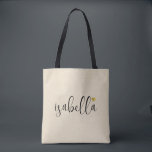 Tote Bag Script de demoiselle d'honneur personnalisé<br><div class="desc">Un sac en crème moderne chic avec un nom en script noir et un cœur doré qui est parfait pour une demande de demoiselle d'honneur. Vos demoiselles d'honneur peuvent remplir leur fourre-tout avec l'essentiel pour les voyages en enterrement de vie de jeune fille, ou avec l'essentiel à apporter le matin...</div>
