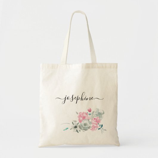 Tote Bag Script de fleur boho de couleur aquarelle mariage  (Devant)