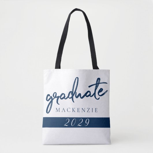 Tote Bag Script de la marine | Brush Keepsaké bleu foncé (Devant)
