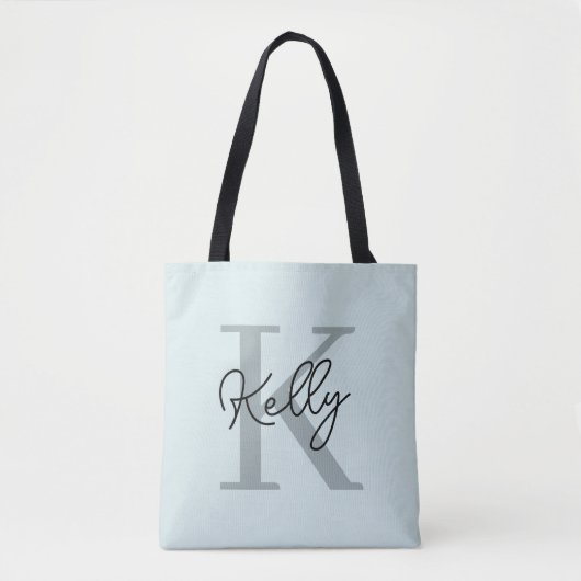 Tote Bag Script de Monogramme bleu aquatique moderne (Devant)