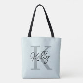 Tote Bag Script de Monogramme bleu aquatique moderne (Dos)