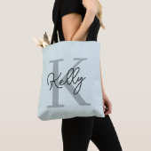 Tote Bag Script de Monogramme bleu aquatique moderne (De près)
