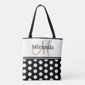 Tote Bag Script de monogramme noir blanc Pois (Dos)
