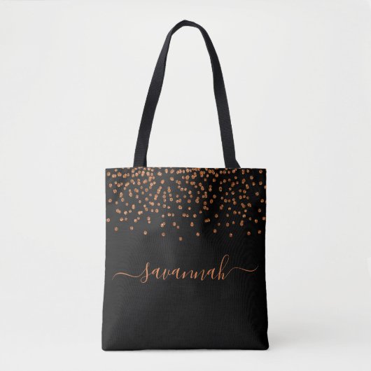 Tote Bag Script de nom d'or rose noir (Devant)
