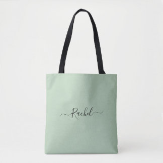 Tote Bag Script de nom personnalisé minimaliste simple Mint