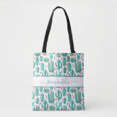 Tote Bag Script de nom vert blanc Cactus (Devant)