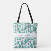 Tote Bag Script de nom vert blanc Cactus (Dos)