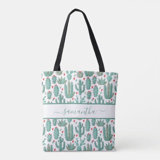 Tote Bag Script de nom vert blanc Cactus (Dos)