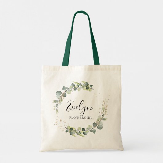 Tote Bag script elagant verdure feuillage fleurie (Dos)
